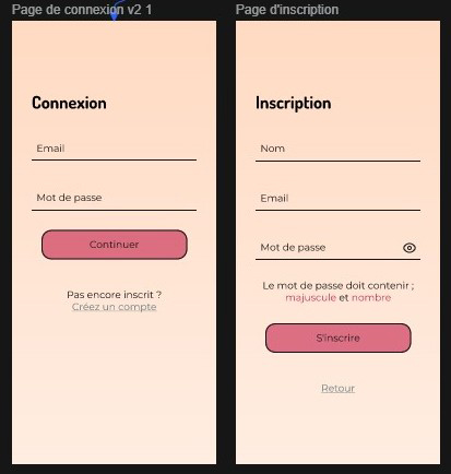 visuel de ma page d'accueil et d'inscription