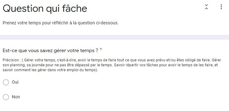 Question importante de mon formulaire est-ce que vous savez gérer votre temps