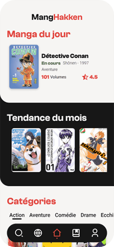 Écran de l'accueil dans l'application Manghakken